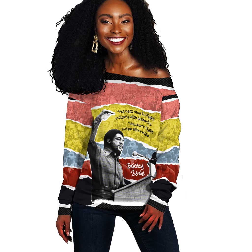 Bobby Seale Off Shoulder Sweater Torn Paper Collage Design Solidarity Quote Powerful Speech Artwork Civil Rights - African Pride