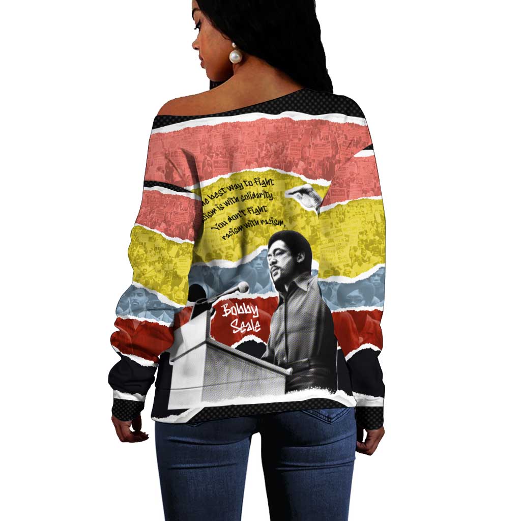 Bobby Seale Off Shoulder Sweater Torn Paper Collage Design Solidarity Quote Powerful Speech Artwork Civil Rights - African Pride