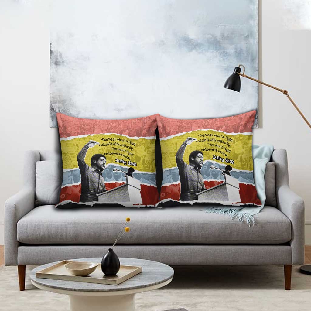 Bobby Seale Pillow Cover Torn Paper Collage Design Solidarity Quote Powerful Speech Artwork Civil Rights - African Pride