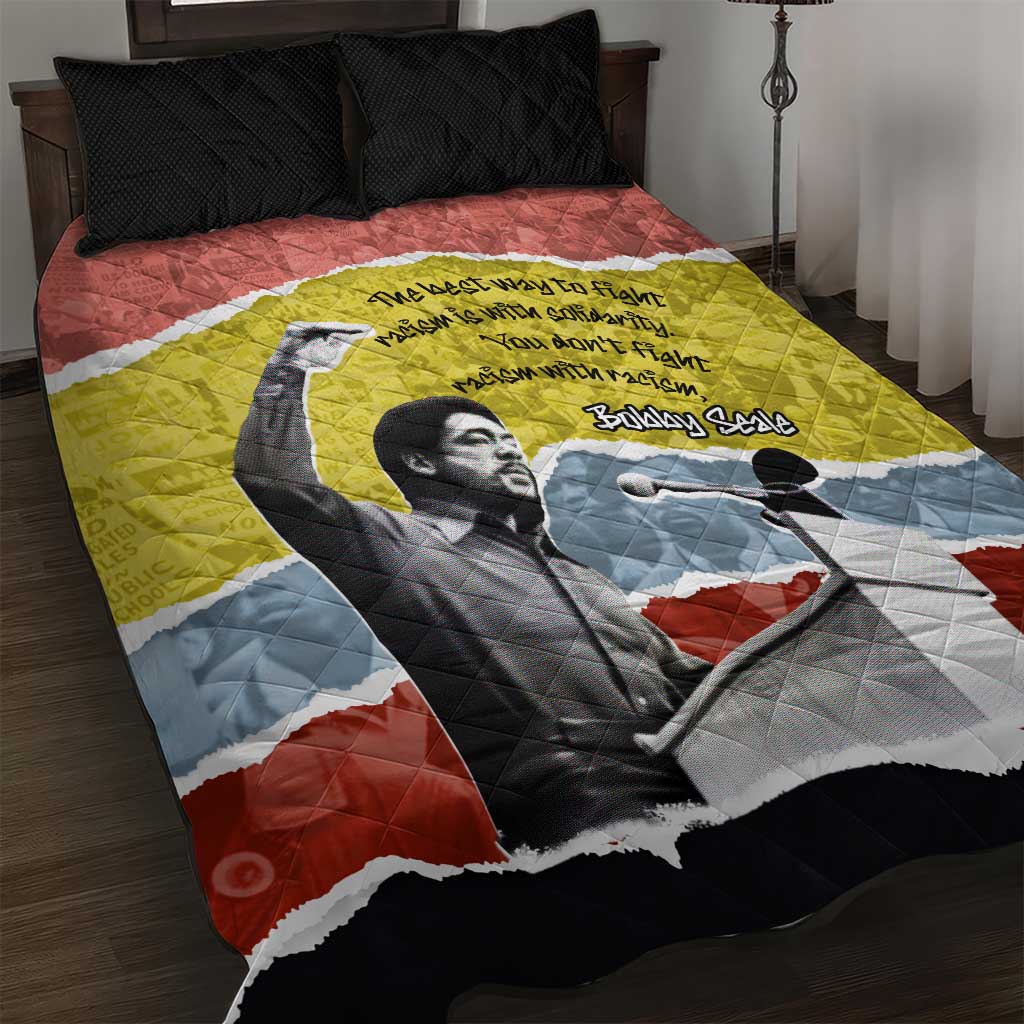 Bobby Seale Quilt Bed Set Torn Paper Collage Design Solidarity Quote Powerful Speech Artwork Civil Rights - African Pride
