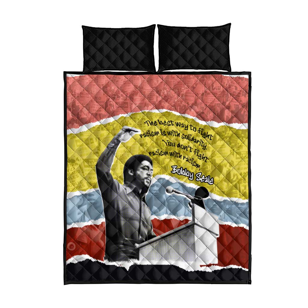 Bobby Seale Quilt Bed Set Torn Paper Collage Design Solidarity Quote Powerful Speech Artwork Civil Rights - African Pride