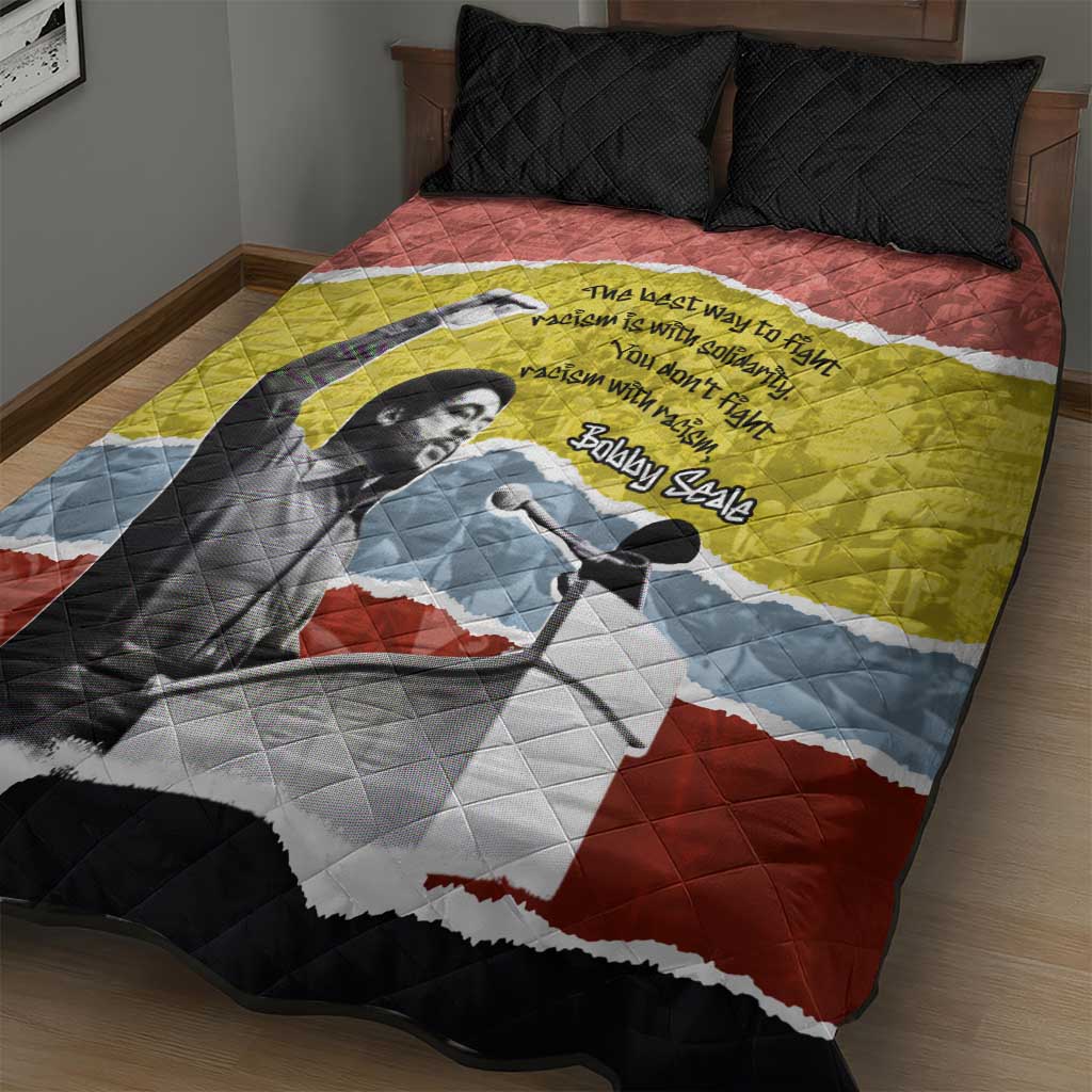 Bobby Seale Quilt Bed Set Torn Paper Collage Design Solidarity Quote Powerful Speech Artwork Civil Rights - African Pride