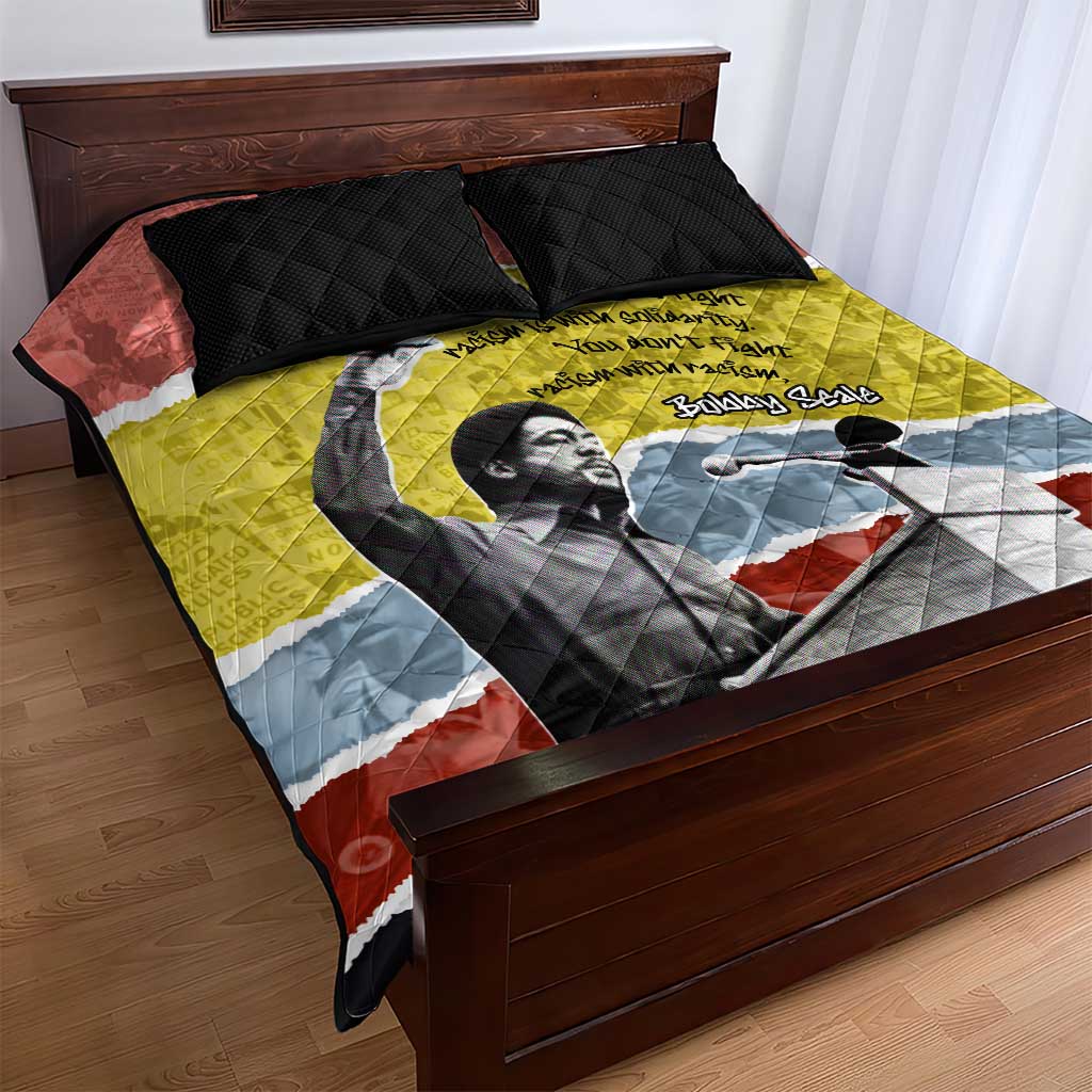 Bobby Seale Quilt Bed Set Torn Paper Collage Design Solidarity Quote Powerful Speech Artwork Civil Rights - African Pride