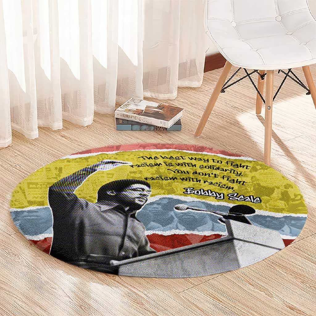 Bobby Seale Round Carpet Torn Paper Collage Design Solidarity Quote Powerful Speech Artwork Civil Rights - African Pride