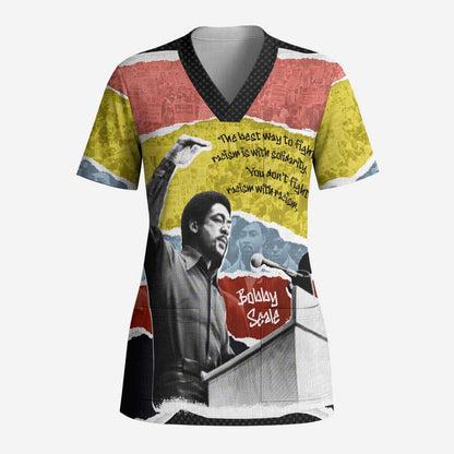 Bobby Seale Scrub Top Torn Paper Collage Design Solidarity Quote Powerful Speech Artwork Civil Rights - African Pride