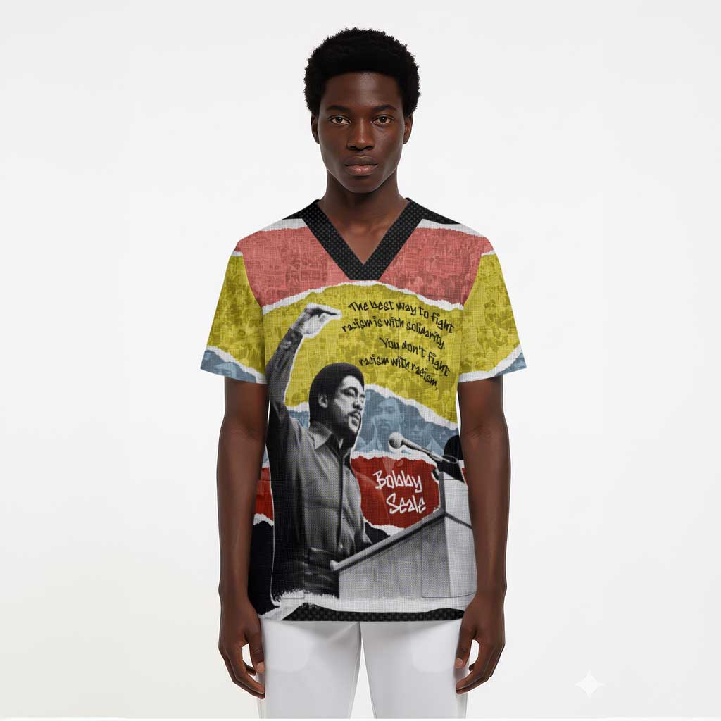 Bobby Seale Scrub Top Torn Paper Collage Design Solidarity Quote Powerful Speech Artwork Civil Rights - African Pride