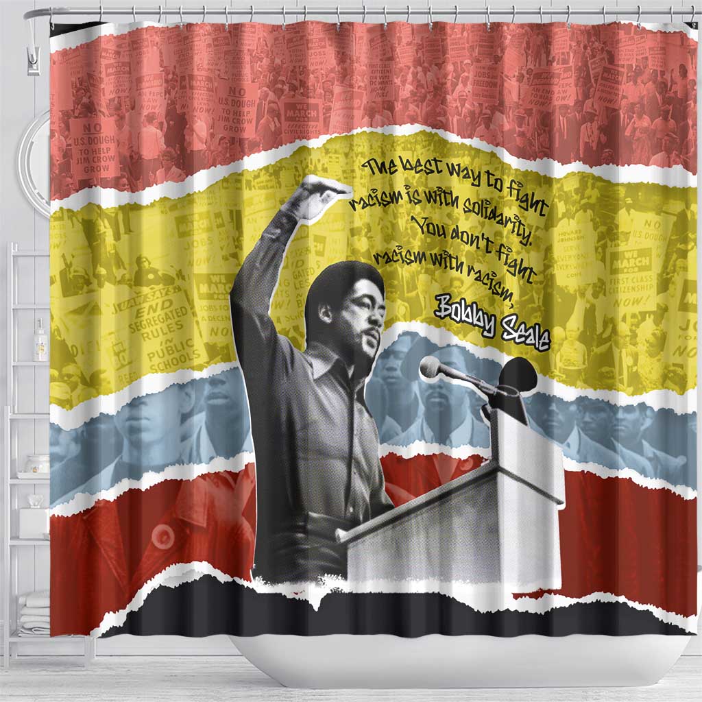 Bobby Seale Shower Curtain Torn Paper Collage Design Solidarity Quote Powerful Speech Artwork Civil Rights - African Pride