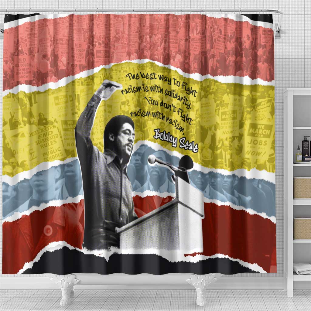 Bobby Seale Shower Curtain Torn Paper Collage Design Solidarity Quote Powerful Speech Artwork Civil Rights - African Pride