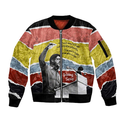 Bobby Seale Sleeve Zip Bomber Jacket Torn Paper Collage Design Solidarity Quote Powerful Speech Artwork Civil Rights - African Pride