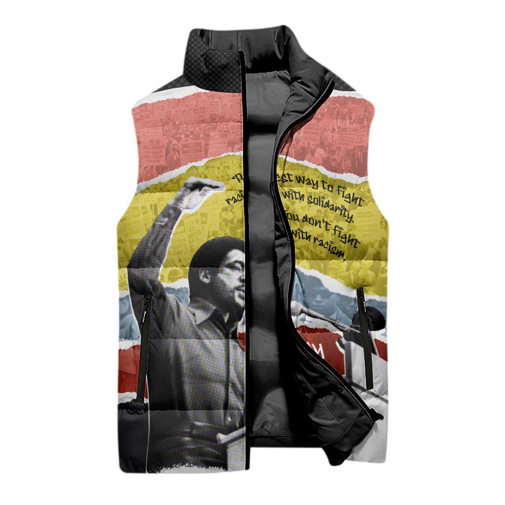 Bobby Seale Sleeveless Puffer Jacket Torn Paper Collage Design Solidarity Quote Powerful Speech Artwork Civil Rights - African Pride