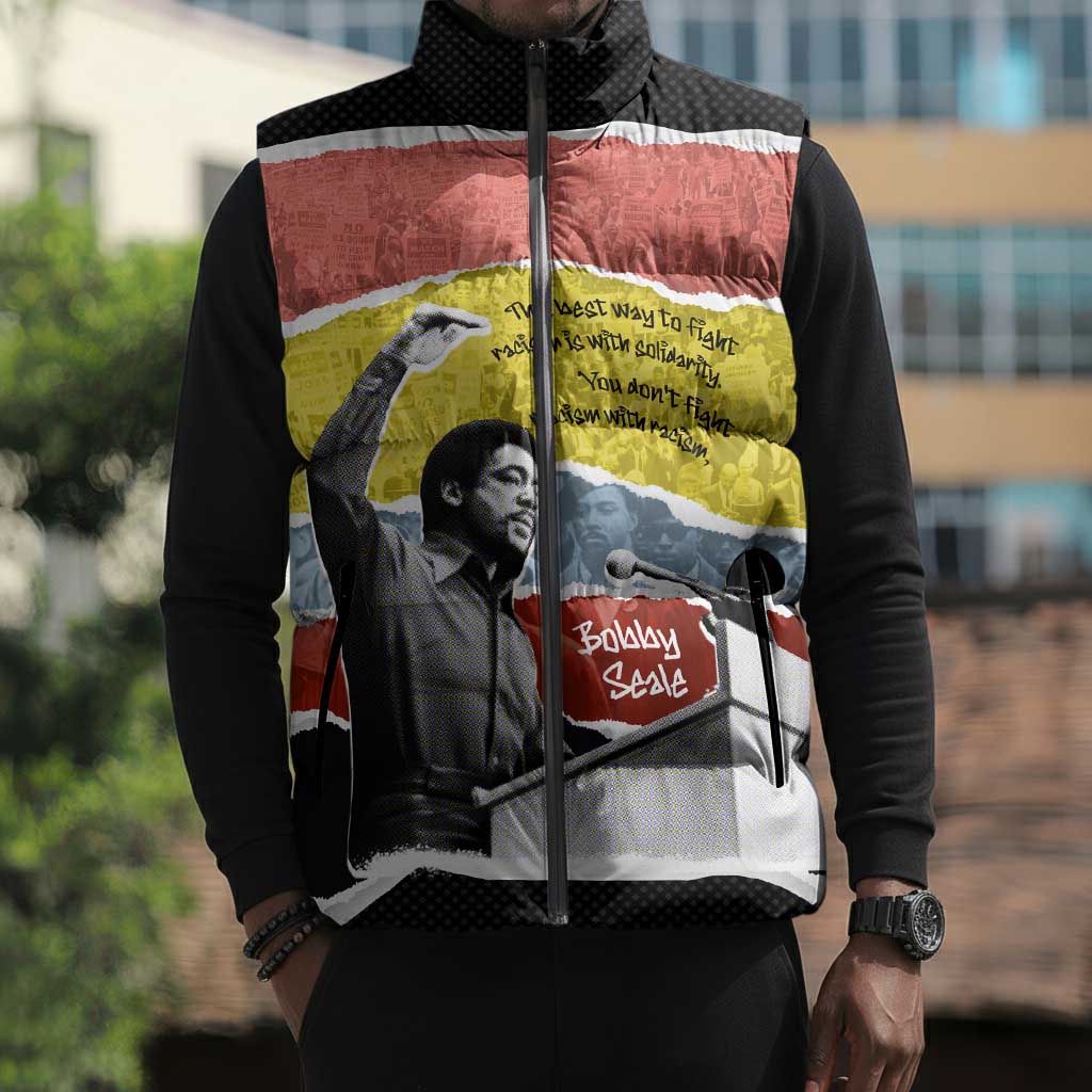 Bobby Seale Sleeveless Puffer Jacket Torn Paper Collage Design Solidarity Quote Powerful Speech Artwork Civil Rights - African Pride