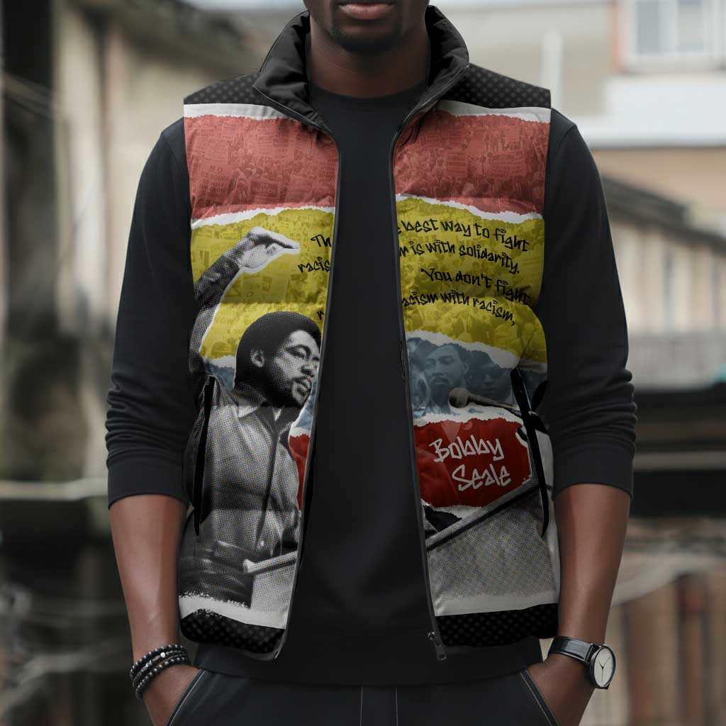 Bobby Seale Sleeveless Puffer Jacket Torn Paper Collage Design Solidarity Quote Powerful Speech Artwork Civil Rights - African Pride
