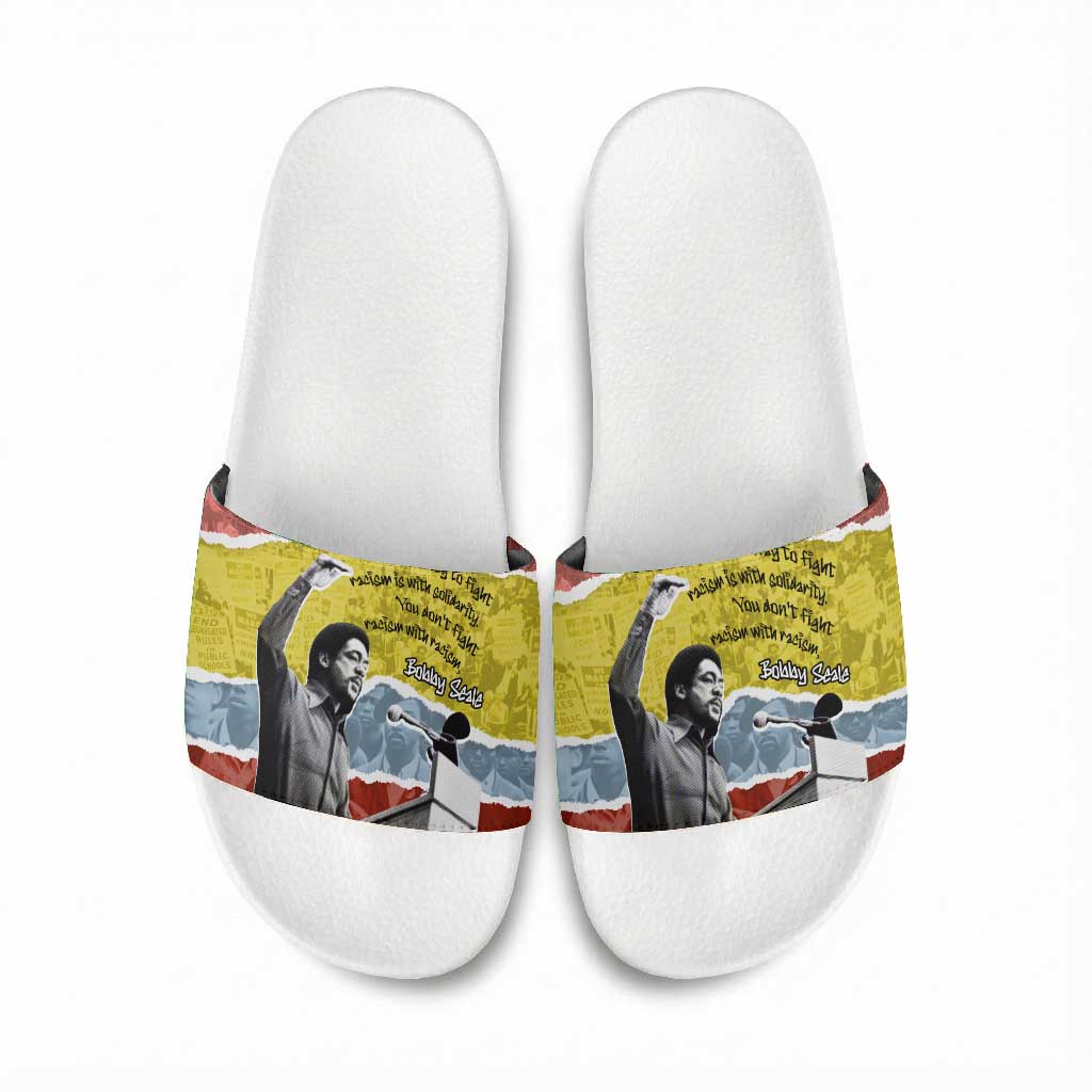 Bobby Seale Slide Sandals Torn Paper Collage Design Solidarity Quote Powerful Speech Artwork Civil Rights - African Pride