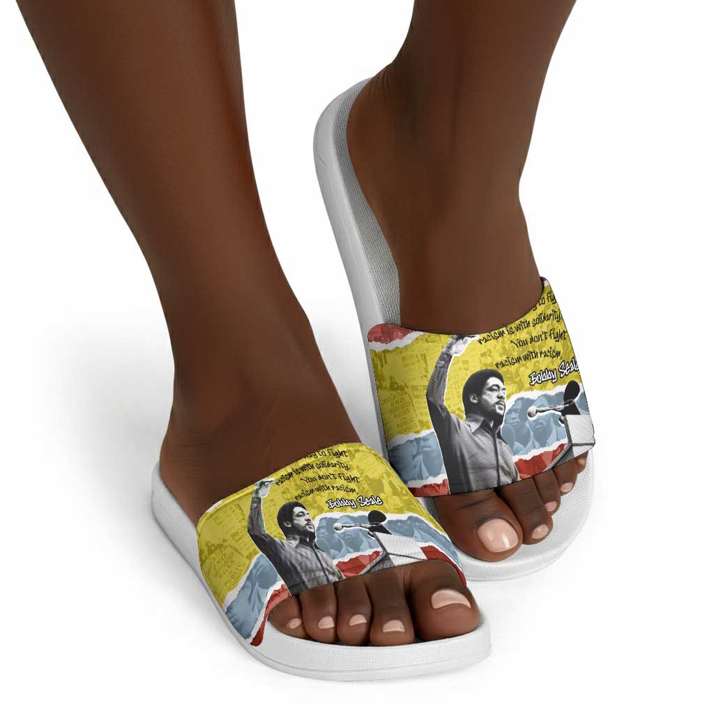 Bobby Seale Slide Sandals Torn Paper Collage Design Solidarity Quote Powerful Speech Artwork Civil Rights - African Pride