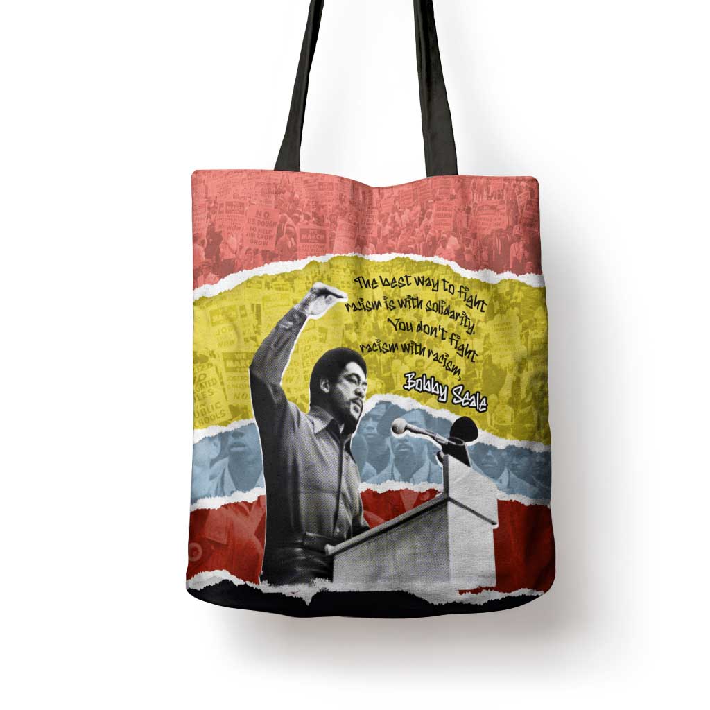 Bobby Seale Tote Bag Torn Paper Collage Design Solidarity Quote Powerful Speech Artwork Civil Rights - African Pride