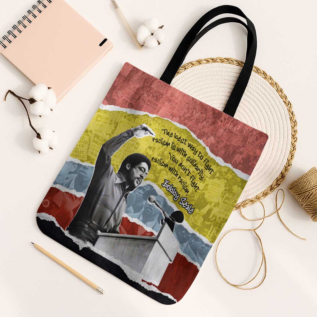 Bobby Seale Tote Bag Torn Paper Collage Design Solidarity Quote Powerful Speech Artwork Civil Rights - African Pride