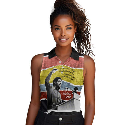 Bobby Seale Women Sleeveless Polo Shirt Torn Paper Collage Design Solidarity Quote Powerful Speech Artwork Civil Rights - African Pride