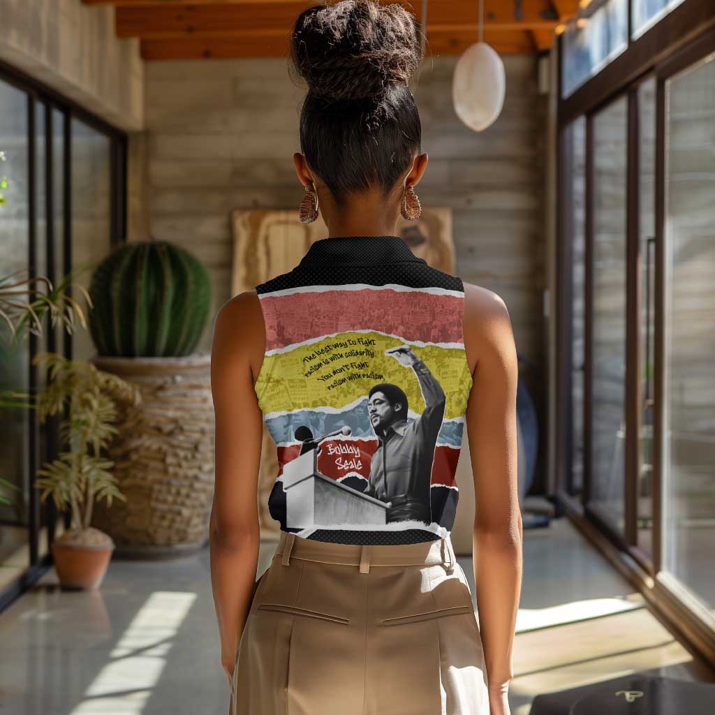 Bobby Seale Women Sleeveless Polo Shirt Torn Paper Collage Design Solidarity Quote Powerful Speech Artwork Civil Rights - African Pride