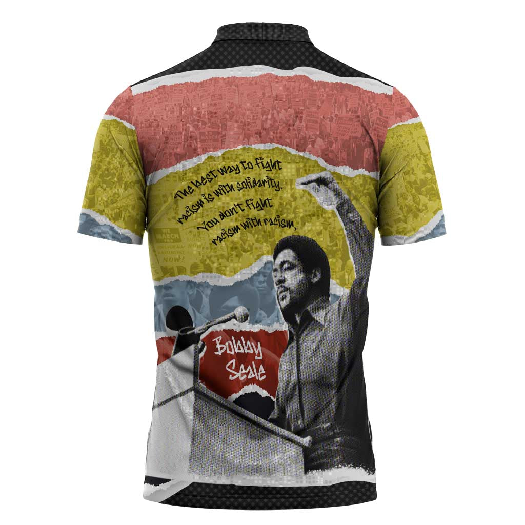 Bobby Seale Zipper Polo Shirt Torn Paper Collage Design Solidarity Quote Powerful Speech Artwork Civil Rights - African Pride