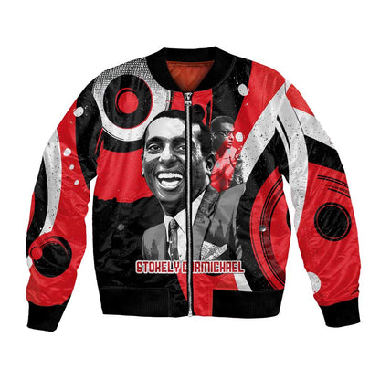 Stokely Carmichael Bomber Jacket Abstract Design Black Power Text Civil Rights Activist - African Pride
