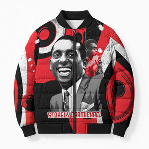 Stokely Carmichael Bomber Puffer Jacket Abstract Design Black Power Text Civil Rights Activist - African Pride