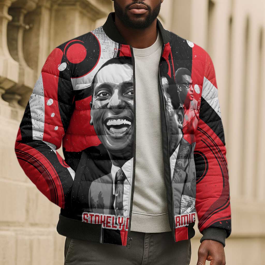 Stokely Carmichael Bomber Puffer Jacket Abstract Design Black Power Text Civil Rights Activist - African Pride