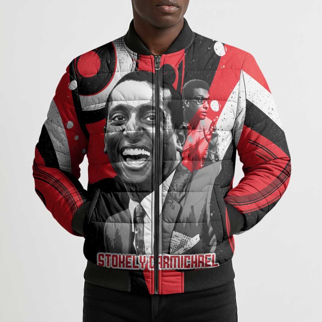 Stokely Carmichael Bomber Puffer Jacket Abstract Design Black Power Text Civil Rights Activist - African Pride