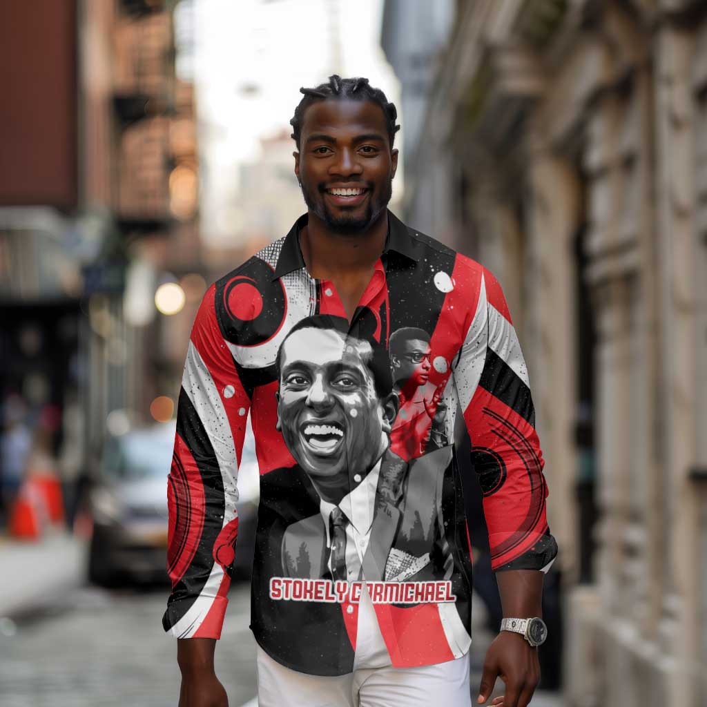 Stokely Carmichael Long Sleeve Button Shirt Abstract Design Black Power Text Civil Rights Activist - African Pride