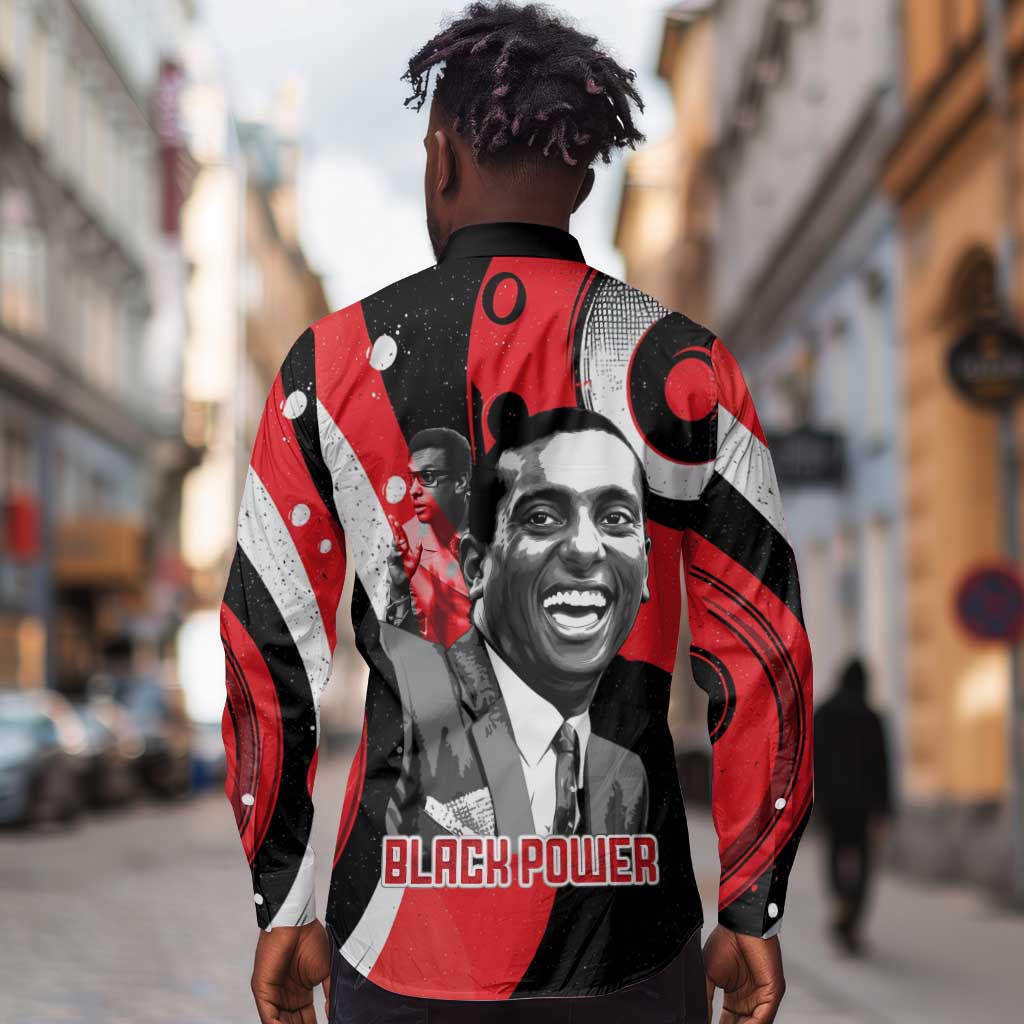 Stokely Carmichael Long Sleeve Button Shirt Abstract Design Black Power Text Civil Rights Activist - African Pride