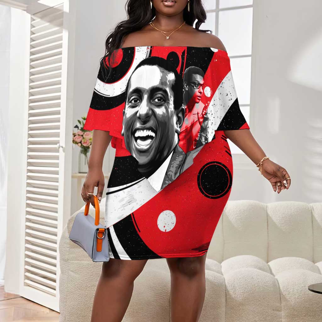 Stokely Carmichael Off Shoulder Short Dress Abstract Design Black Power Text Civil Rights Activist - African Pride