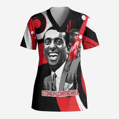 Stokely Carmichael Scrub Top Abstract Design Black Power Text Civil Rights Activist - African Pride