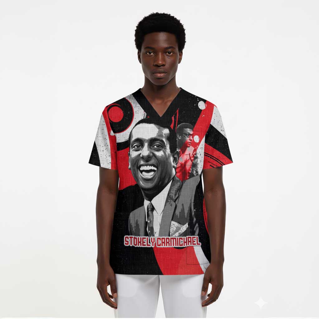 Stokely Carmichael Scrub Top Abstract Design Black Power Text Civil Rights Activist - African Pride