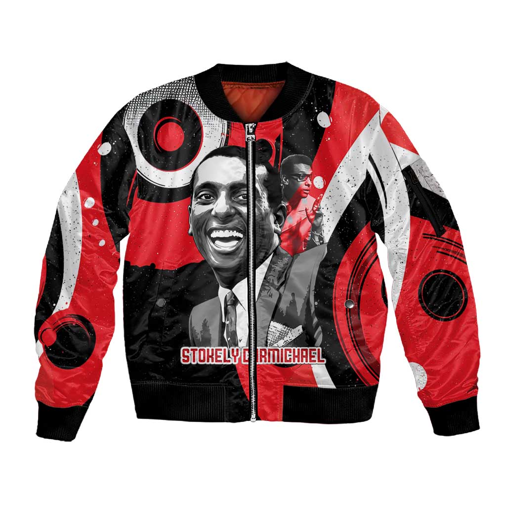 Stokely Carmichael Sleeve Zip Bomber Jacket Abstract Design Black Power Text Civil Rights Activist - African Pride