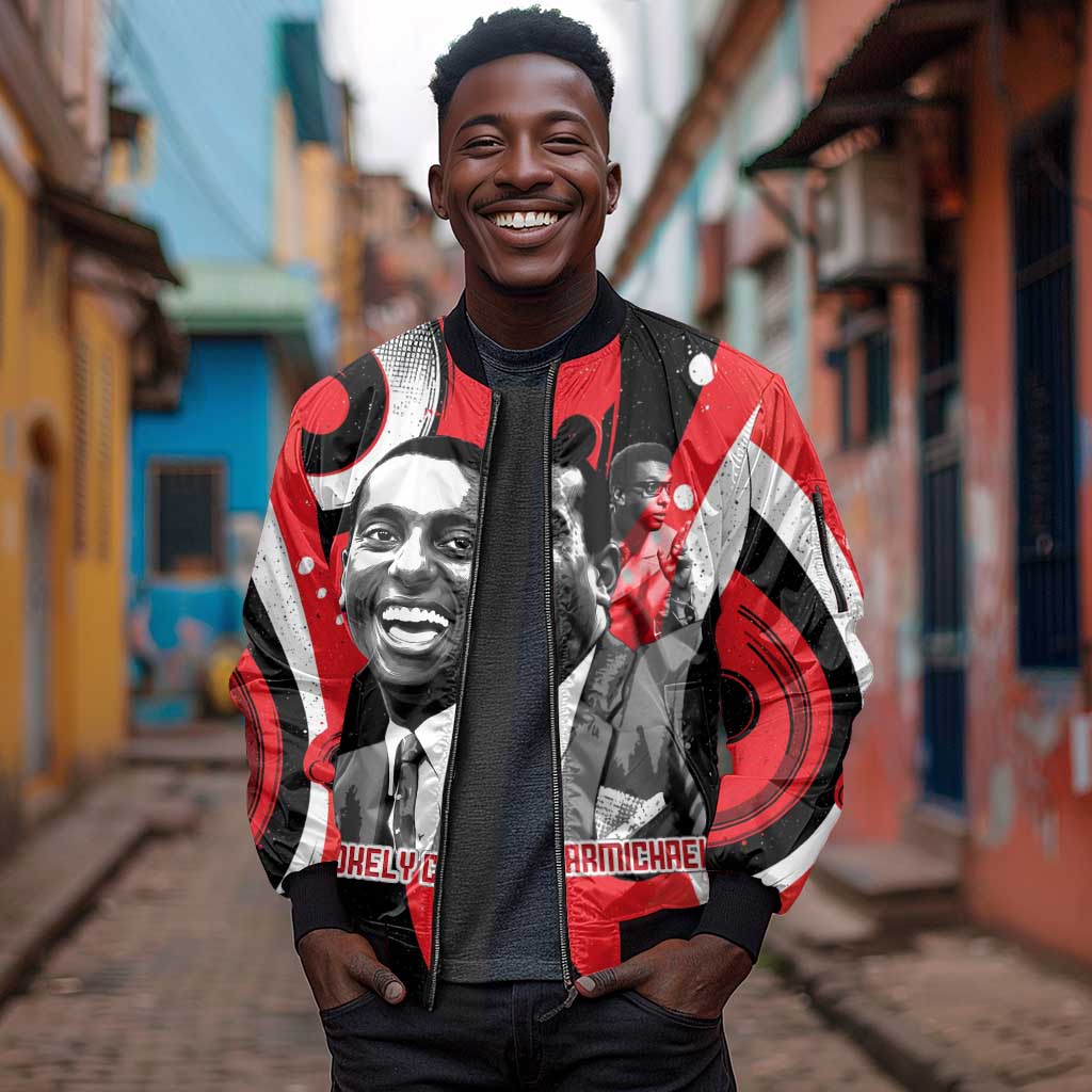 Stokely Carmichael Sleeve Zip Bomber Jacket Abstract Design Black Power Text Civil Rights Activist - African Pride