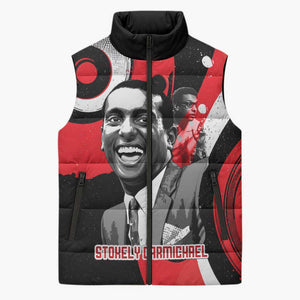 Stokely Carmichael Sleeveless Puffer Jacket Abstract Design Black Power Text Civil Rights Activist - African Pride