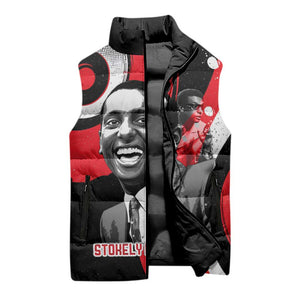 Stokely Carmichael Sleeveless Puffer Jacket Abstract Design Black Power Text Civil Rights Activist - African Pride