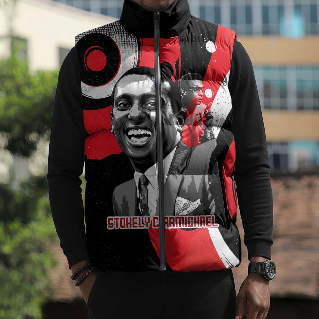 Stokely Carmichael Sleeveless Puffer Jacket Abstract Design Black Power Text Civil Rights Activist - African Pride