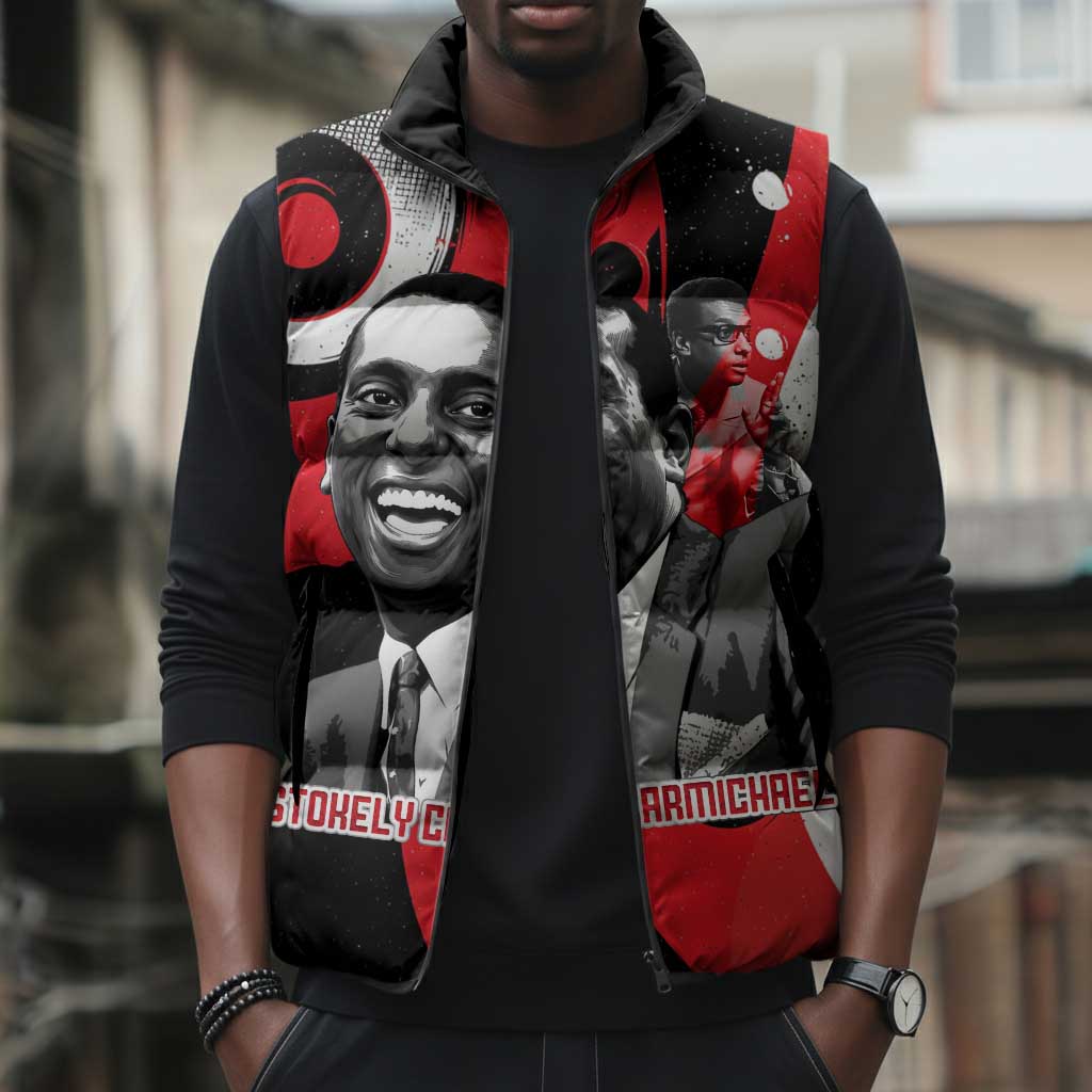 Stokely Carmichael Sleeveless Puffer Jacket Abstract Design Black Power Text Civil Rights Activist - African Pride