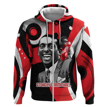 Stokely Carmichael Zip Hoodie Abstract Design Black Power Text Civil Rights Activist - African Pride