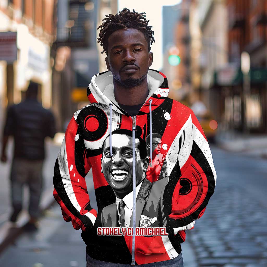 Stokely Carmichael Zip Hoodie Abstract Design Black Power Text Civil Rights Activist - African Pride