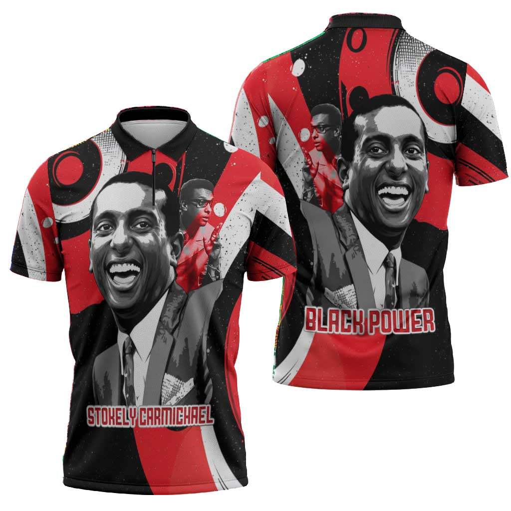 Stokely Carmichael Zipper Polo Shirt Abstract Design Black Power Text Civil Rights Activist - African Pride
