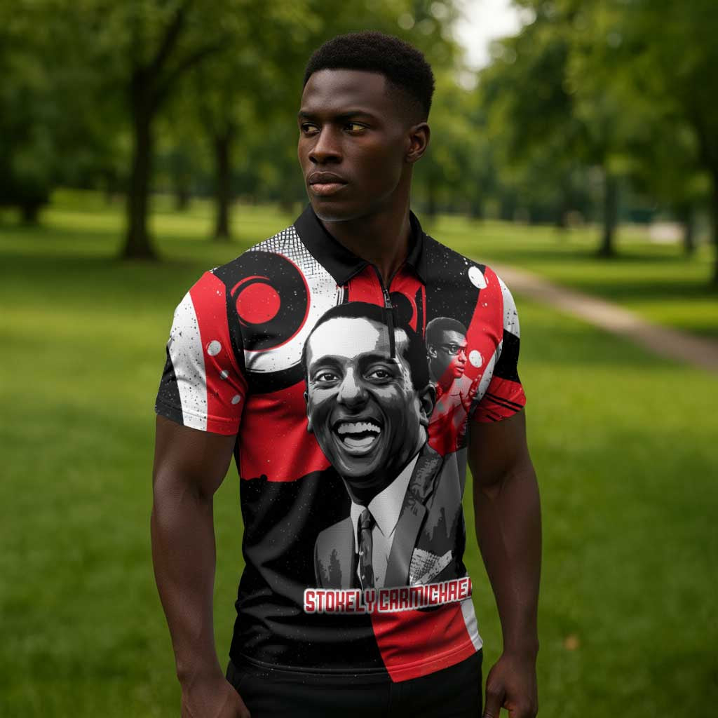 Stokely Carmichael Zipper Polo Shirt Abstract Design Black Power Text Civil Rights Activist - African Pride