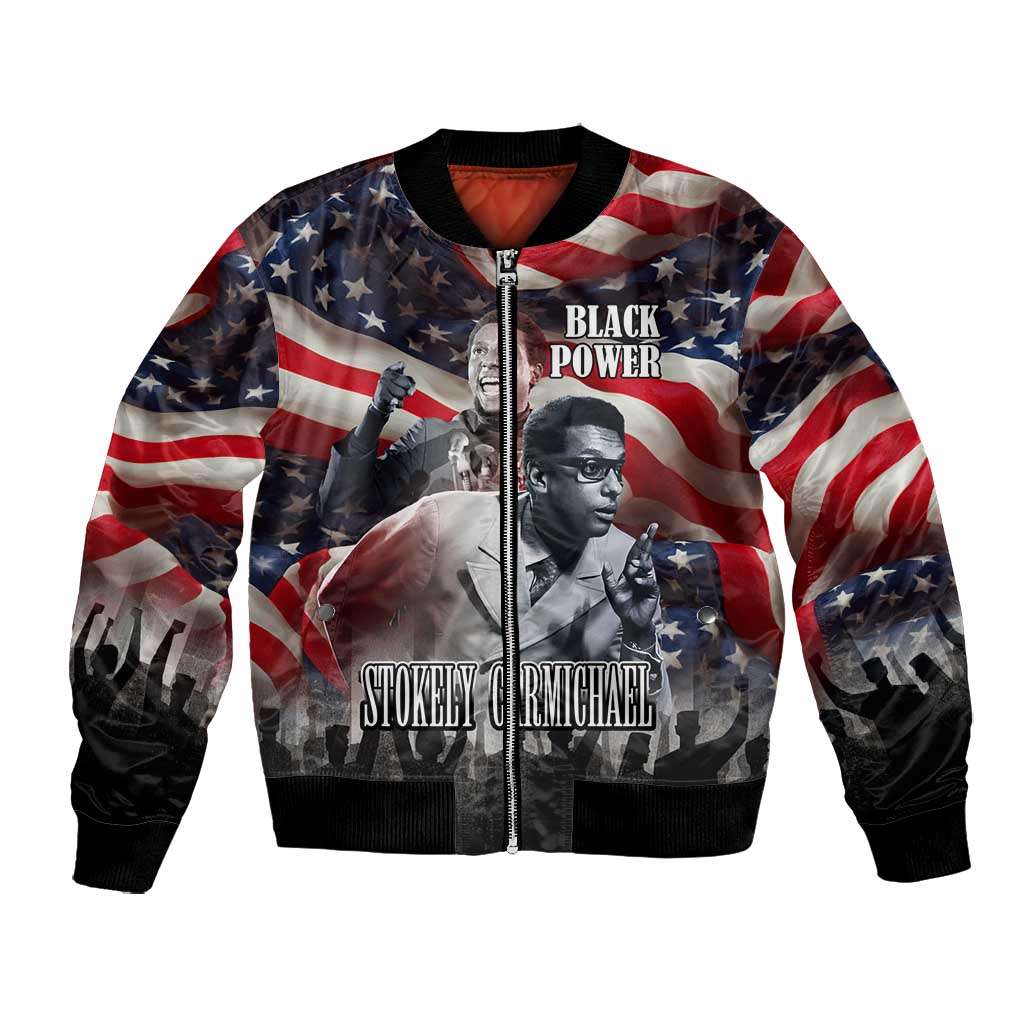 Stokely Carmichael Bomber Jacket American Flag Background Black Power Quote Civil Rights Leader Powerful Speech - African Pride