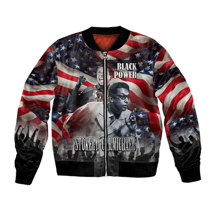 Stokely Carmichael Bomber Jacket American Flag Background Black Power Quote Civil Rights Leader Powerful Speech - African Pride