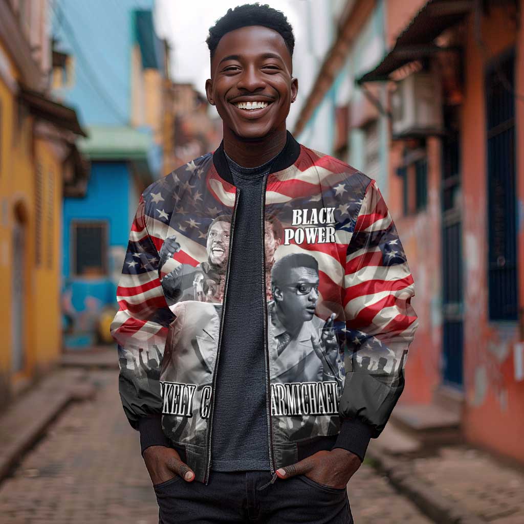 Stokely Carmichael Bomber Jacket American Flag Background Black Power Quote Civil Rights Leader Powerful Speech - African Pride