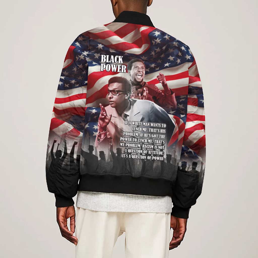 Stokely Carmichael Bomber Jacket American Flag Background Black Power Quote Civil Rights Leader Powerful Speech - African Pride