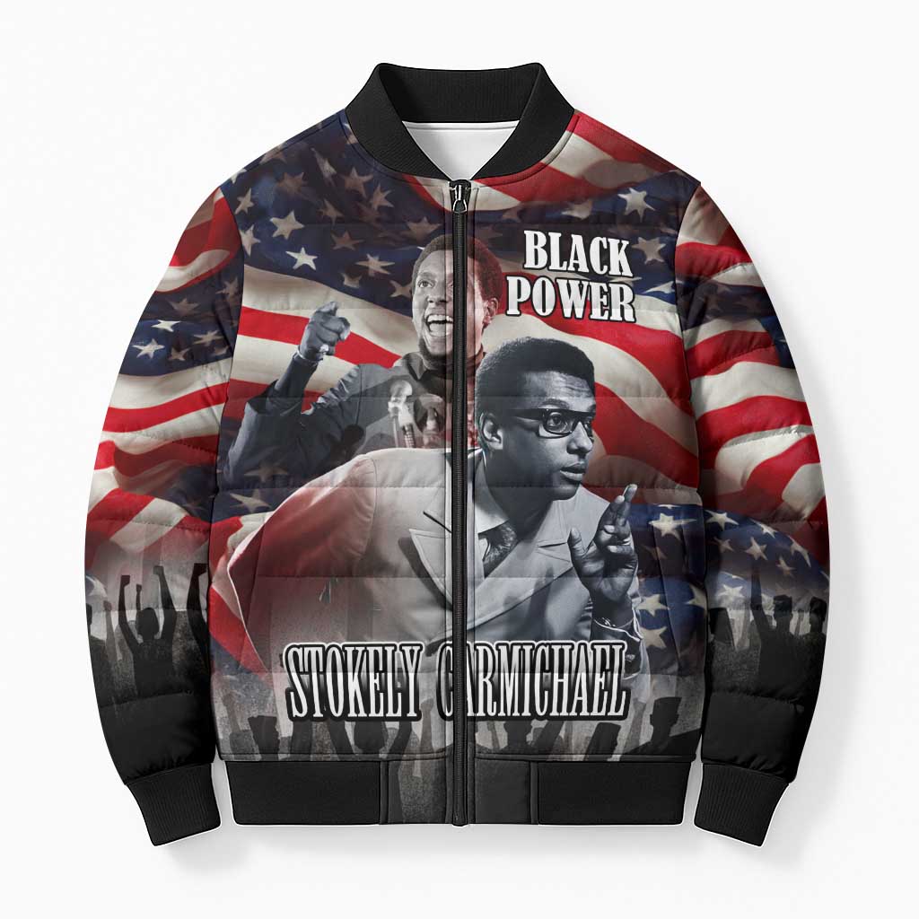 Stokely Carmichael Bomber Puffer Jacket American Flag Background Black Power Quote Civil Rights Leader Powerful Speech - African Pride