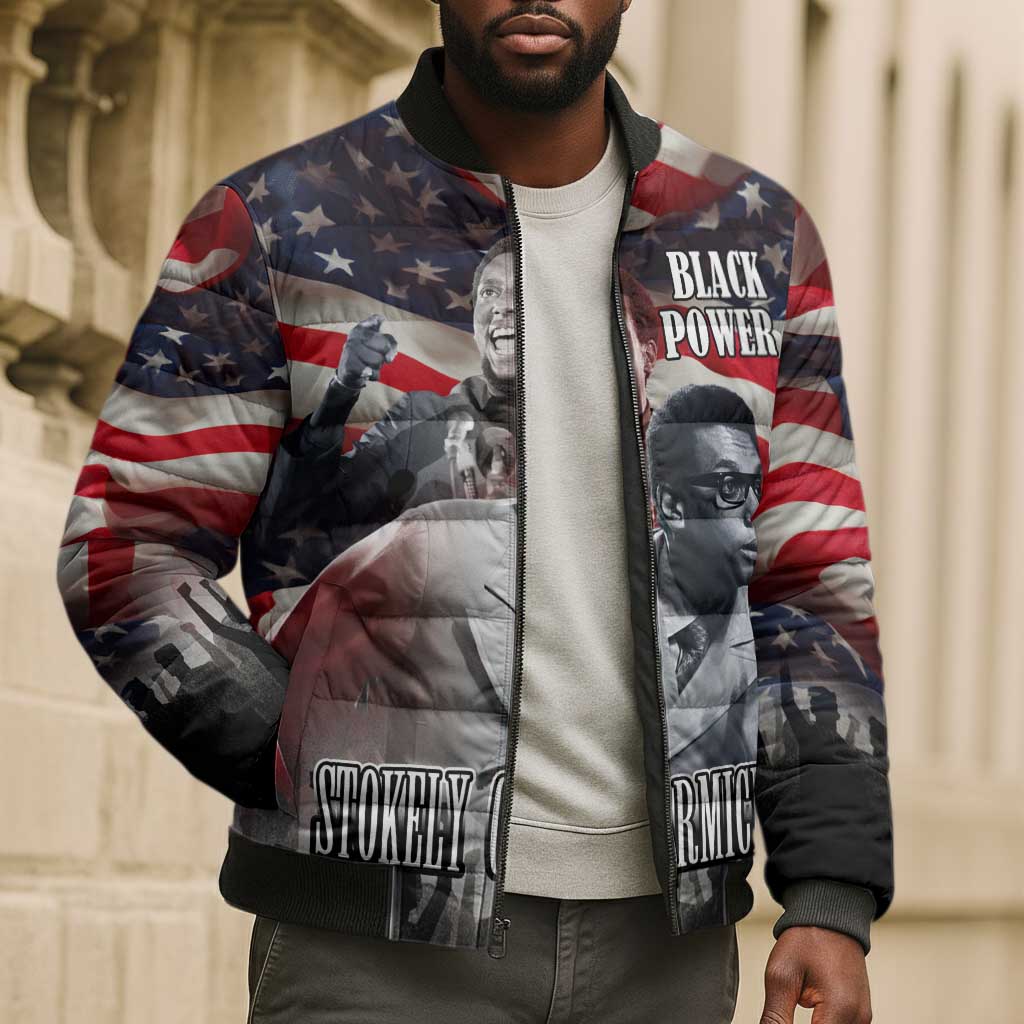 Stokely Carmichael Bomber Puffer Jacket American Flag Background Black Power Quote Civil Rights Leader Powerful Speech - African Pride