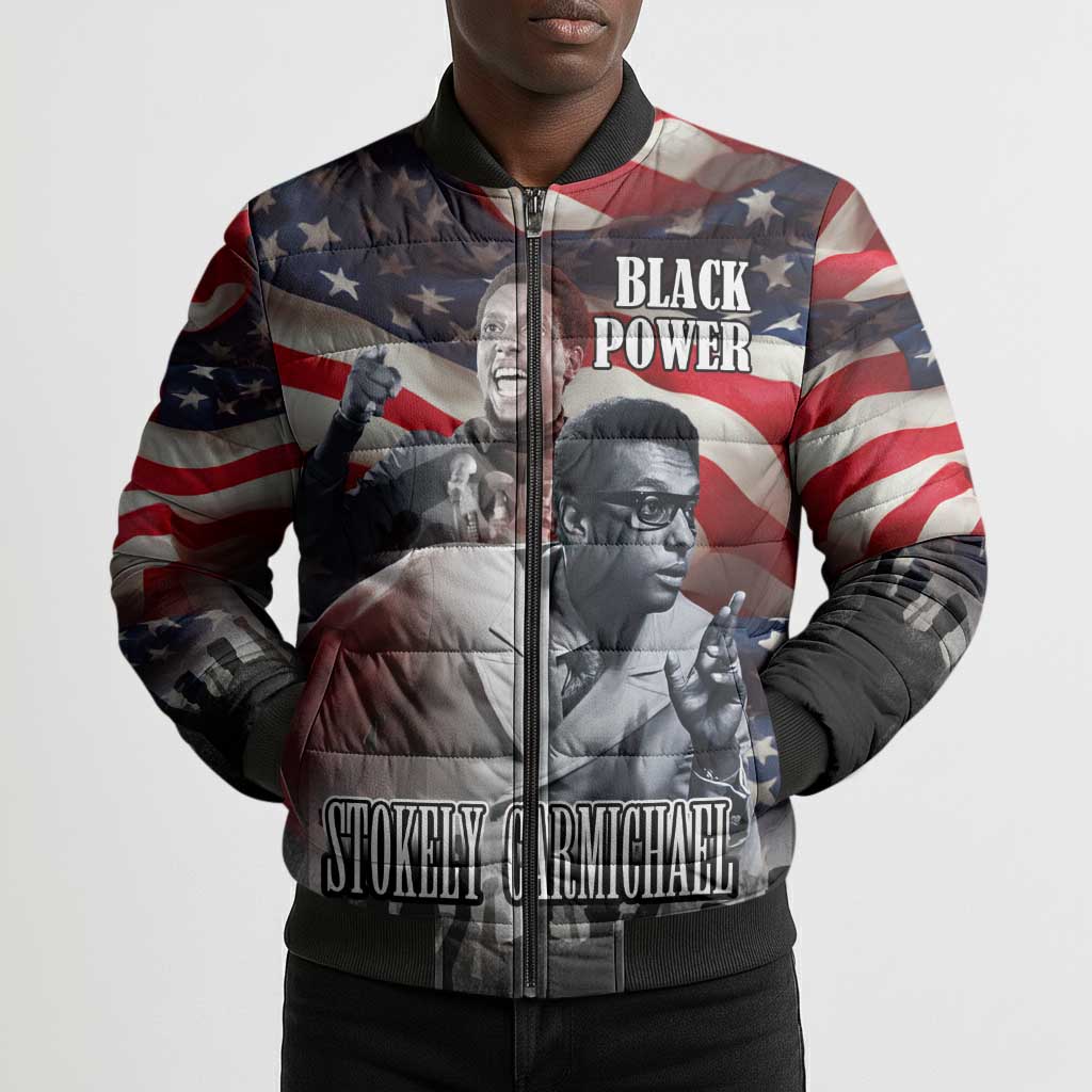 Stokely Carmichael Bomber Puffer Jacket American Flag Background Black Power Quote Civil Rights Leader Powerful Speech - African Pride