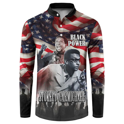 Stokely Carmichael Button Sweatshirt American Flag Background Black Power Quote Civil Rights Leader Powerful Speech